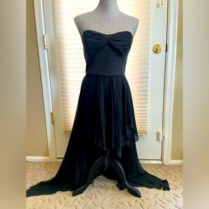 Sans Souci Black Strapless Mini Dress with Hi-Low Chiffon Asymmetrical Panels